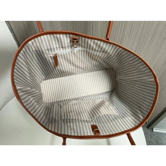 Carryall Beige Brown Shopper Tote Bag - Picture 3 of 4